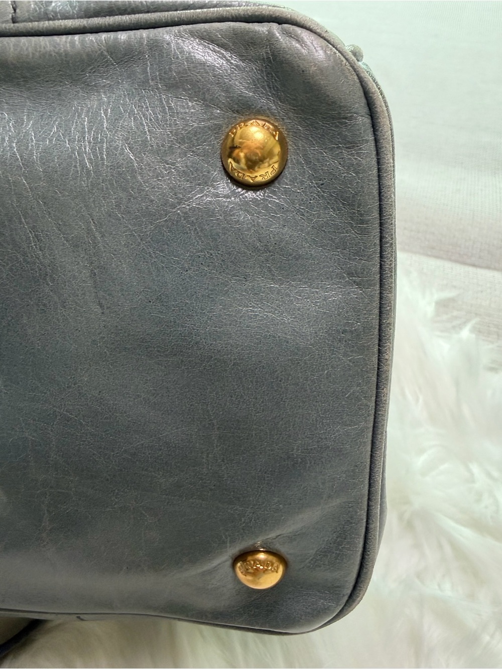 Prada Metallic Gray Leather Shoulder Bag with Gold Hardware - Picture 4 of 17